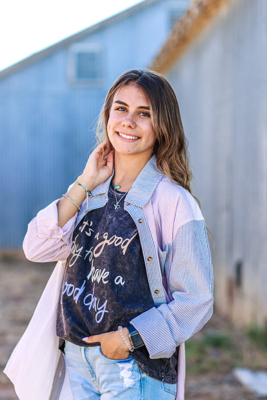 Ann Colorblock button down top