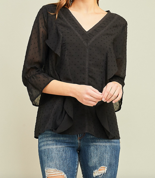 Swiss Dot V-Neck Top