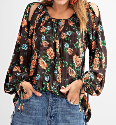 Flowy cold shoulder floral top